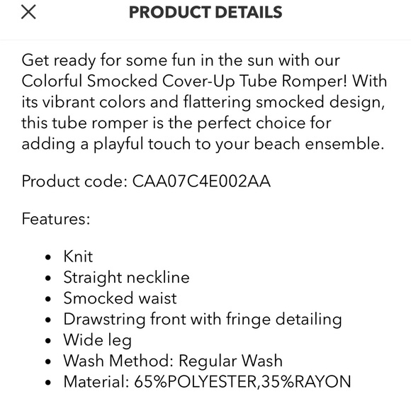 Cupshe Colorful Smocked Cover-Up Tube Romper NWT Size Large - Picture 8 of 8